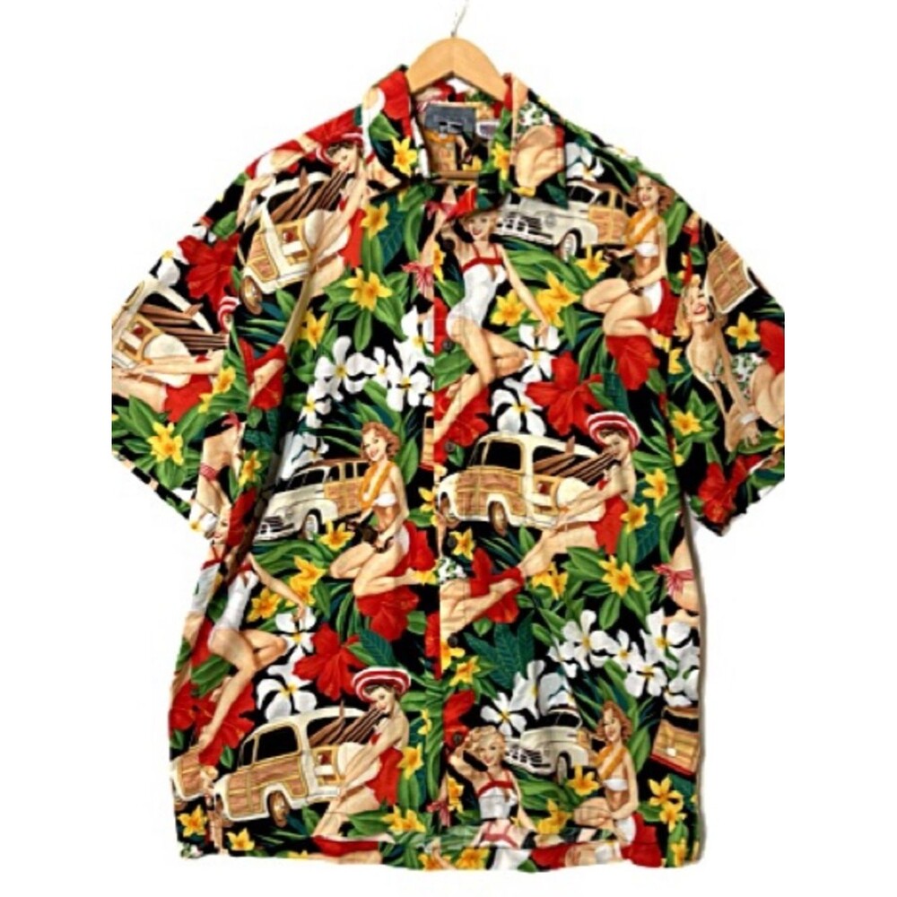 High Seas Mens Aloha Girls Retro Hawaiian Shirt Size XL Short Sleeve Button Down